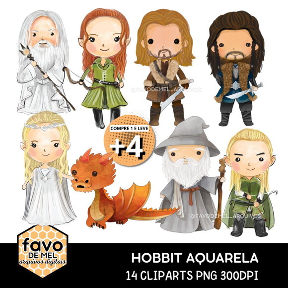 Kit Digital Png Hobbit Aquarela (pague 1 Leve +4)