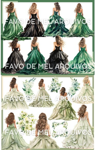 Kit Digital Png Princesas Debutantes 15 Anos Flores Aquarela