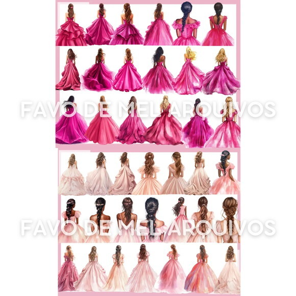 Kit Digital Png Princesas Debutantes Vestido Pink