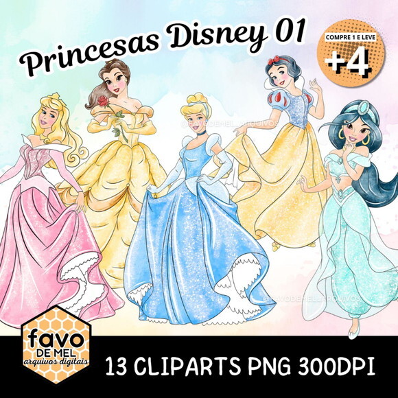 Kit Digital Png Princesas Disney Aquarela 01 -pague 1 Leve 5