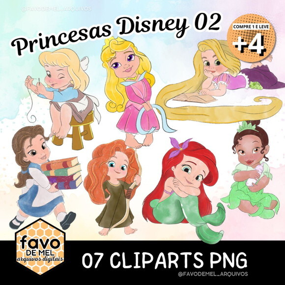 Kit Digital Png Princesas Disney Aquarela 02 -pague 1 Leve 5