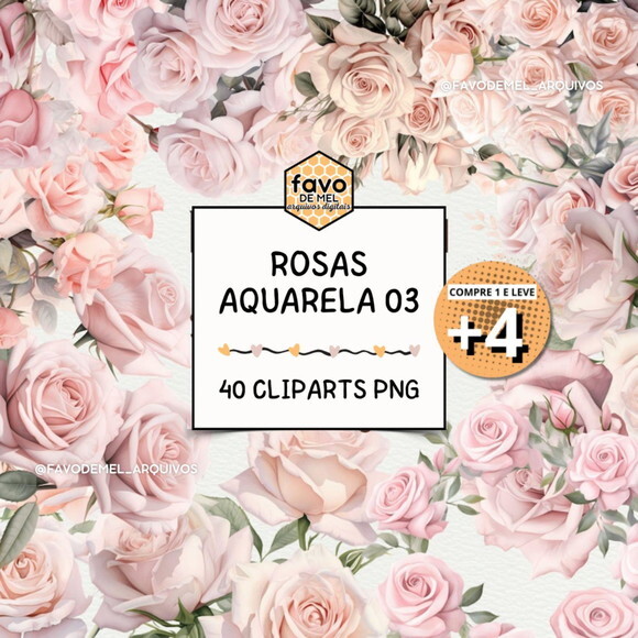 Kit Digital Png Rosas Aquarela 03 Ddm (pague 1 Leve +4)
