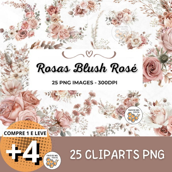 Kit Digital Png Rosas Aquarela 02 - Blush (pague 1 Leve +4)
