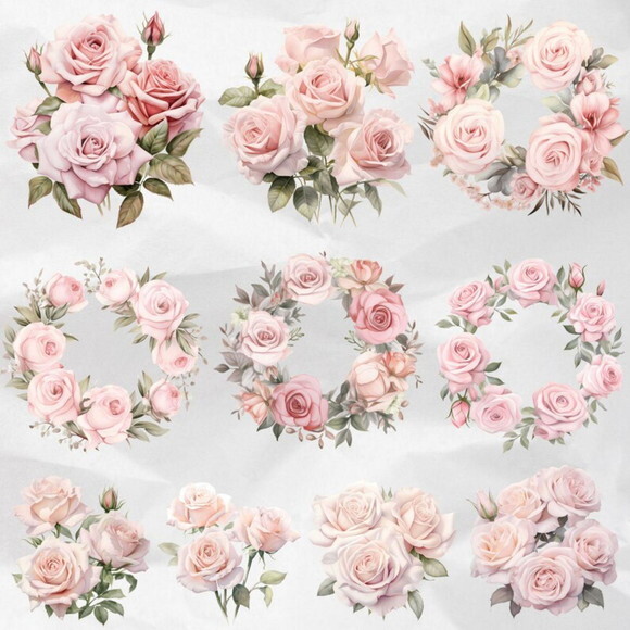 Kit Digital Png Rosas Aquarela 03 Ddm (pague 1 Leve +4)