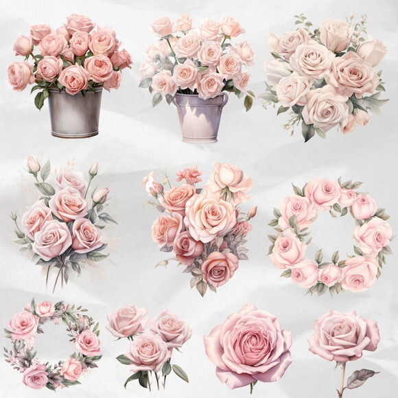Kit Digital Png Rosas Aquarela 03 Ddm (pague 1 Leve +4)