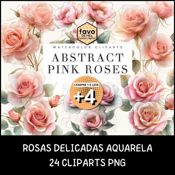 Kit Digital Png Rosas Delicadas Pink Aquarela (pg 1 Leve +4)