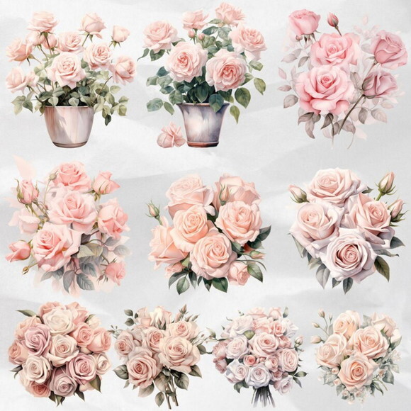 Kit Digital Png Rosas Aquarela 03 Ddm (pague 1 Leve +4)