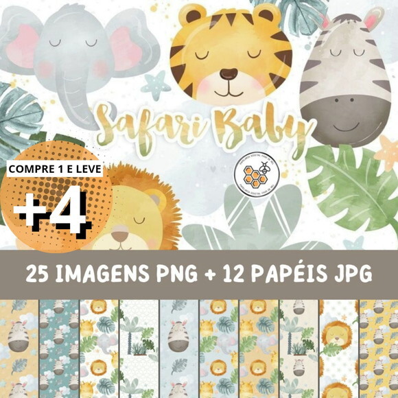 Kit Digital Png Safari Baby Aquarela 02 (pague 1 Leve +4)