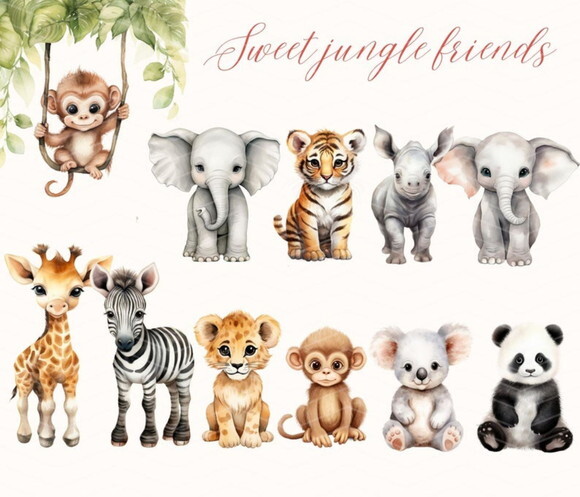 Kit Digital Png Safari Baby Aquarela 03 - Jungle Babies Ccs