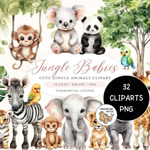 Kit Digital Png Safari Baby Aquarela 03 - Jungle Babies Ccs