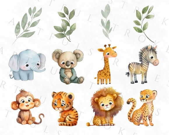 Kit Digital Png Safari Baby Aquarela 04 (pague 1 Leve +4)