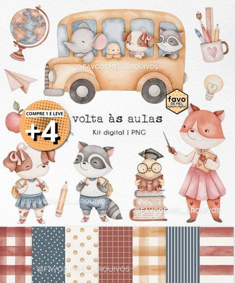 Kit Digital Png Volta às Aulas Aquarela (pague 1 Leve +4)