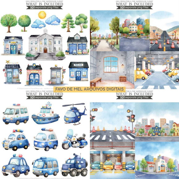 Kit Digital Policial Cute Aquarela #06 Png