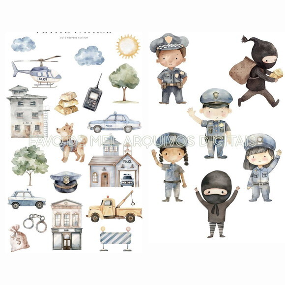 Kit Digital Policial Cute Aquarela Premium #4