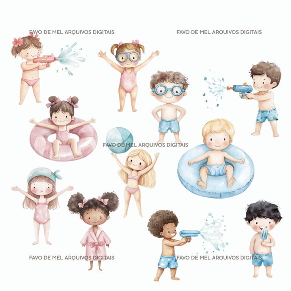 Kit Digital Pool Party Aquarela Premium - Piscina Png