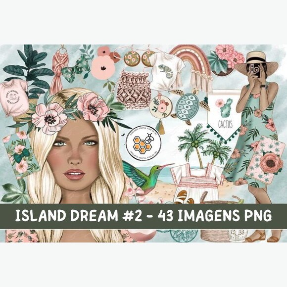 Kit Digital Praia Aquarela Rosabebe Island Dream
