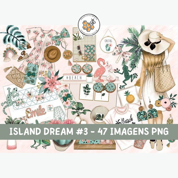 Kit Digital Praia Aquarela Rosabebe Island Dream