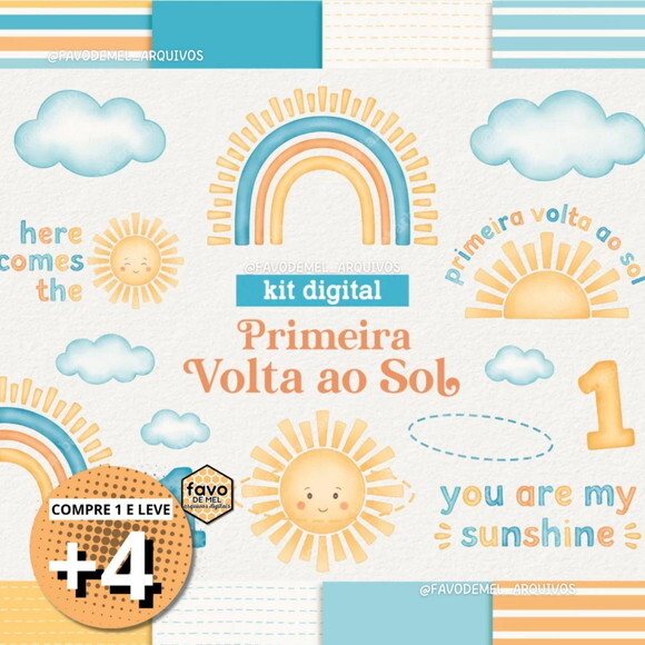 Kit Digital Primeira Volta ao Sol Azul Aquarela