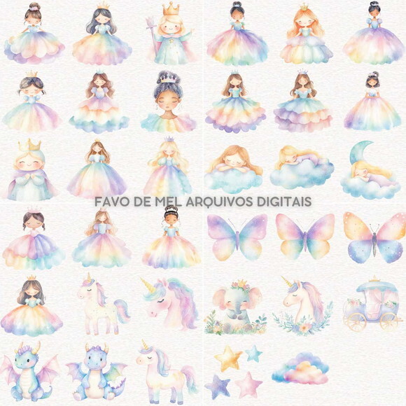 Kit Digital Princesa Arco-íris Aquarela - Reino Encantado 18