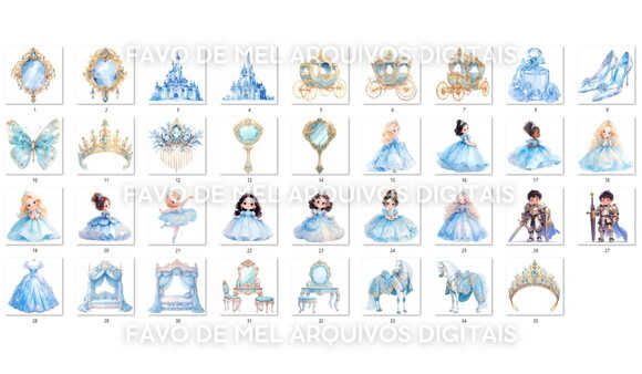 Kit Digital Princesa Azul Aquarela - Reino Encantado #22 Png