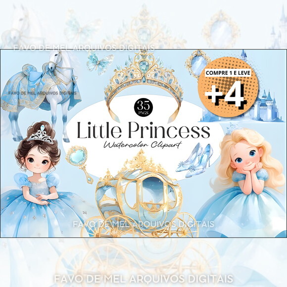 Kit Digital Princesa Azul Aquarela - Reino Encantado #22 Png