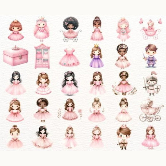 Kit Digital Princesa Cute Aquarela - Cute Princess (nca)