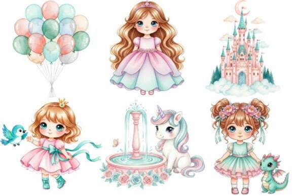 Kit Digital Princesa Cute Aquarela Candy Color Png #13