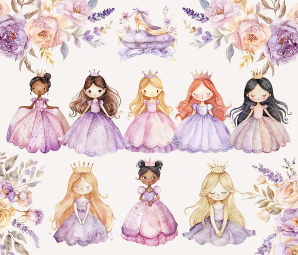 Kit Digital Princesa Lilás Aquarela - Lilac Princess (ccs)