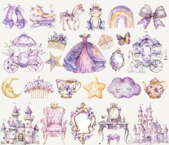 Kit Digital Princesa Lilás Aquarela - Lilac Princess (ccs)