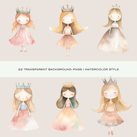 Kit Digital Princesa Rosa Aquarela - Pastel Princesses