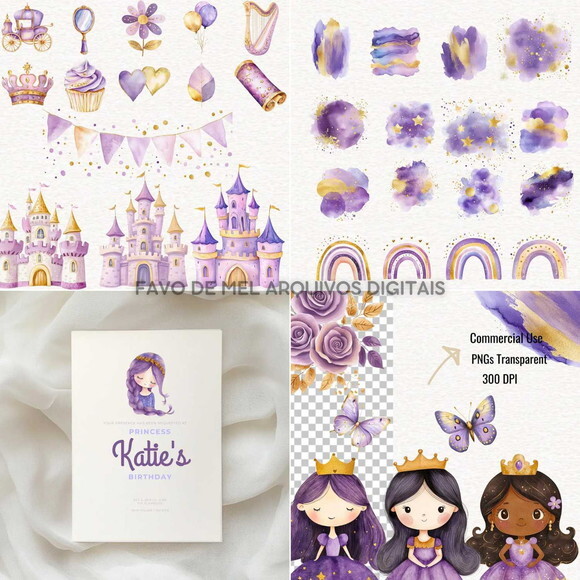 Kit Digital Princesa Lilás Aquarela - Reino Encantado #19