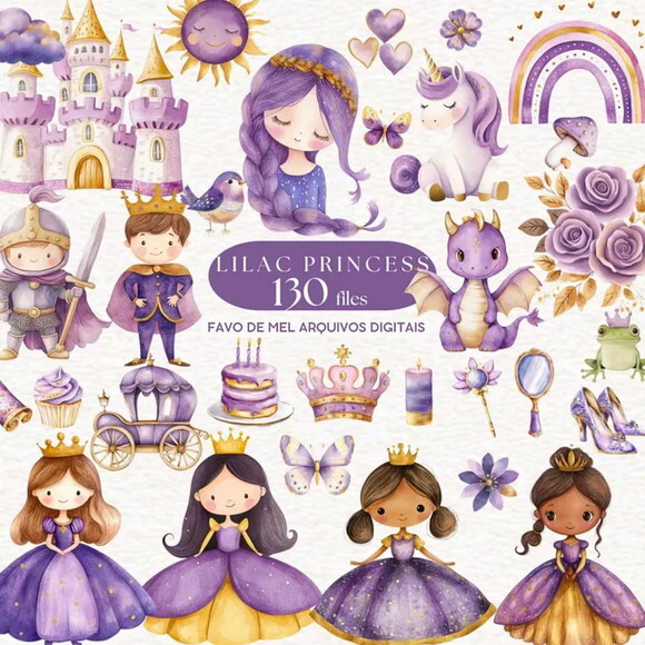 Kit Digital Princesa Lilás Aquarela - Reino Encantado #19