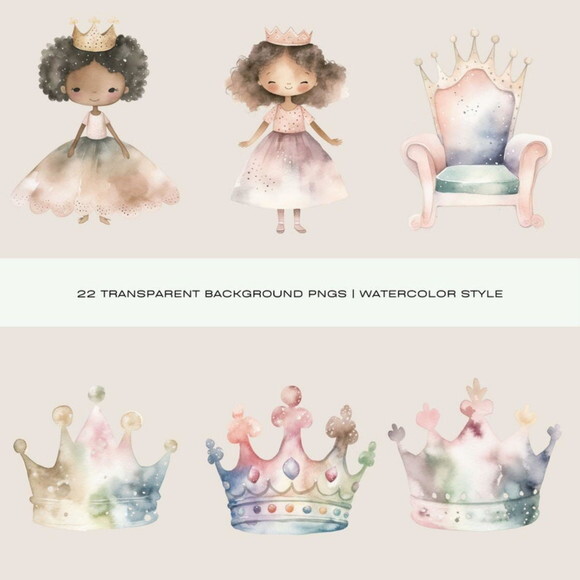 Kit Digital Princesa Rosa Aquarela - Pastel Princesses