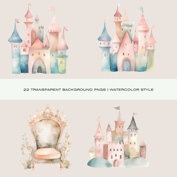 Kit Digital Princesa Rosa Aquarela - Pastel Princesses