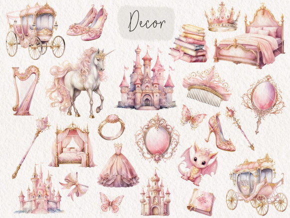 Kit Digital Princesa Rosa Aquarela - Pink Princess (kd)