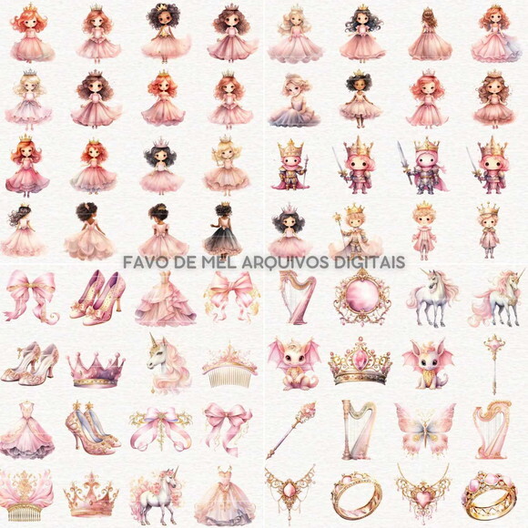 Kit Digital Princesa Rosa Aquarela - Reino Encantado #17