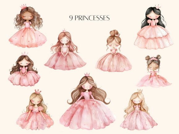 Kit Digital Princesa Rosa Aquarela Png Premium (ld)