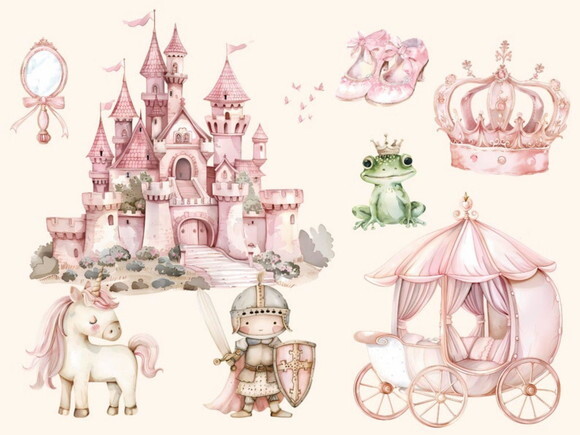 Kit Digital Princesa Rosa Aquarela Png Premium (ld)