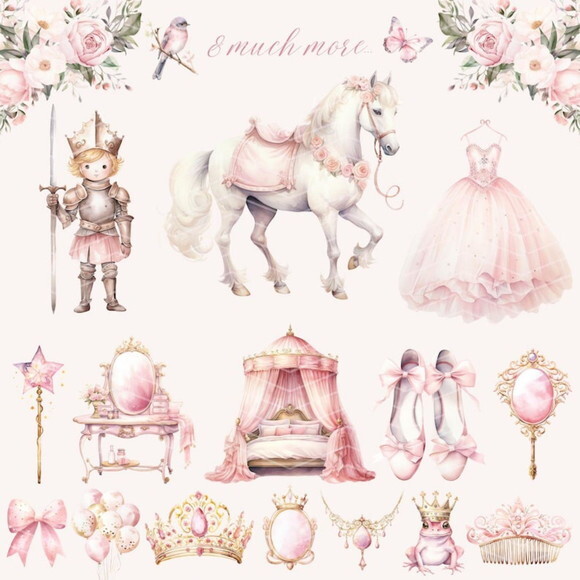 Kit Digital Princesa Rosa Aquarela Premium - Little Princess
