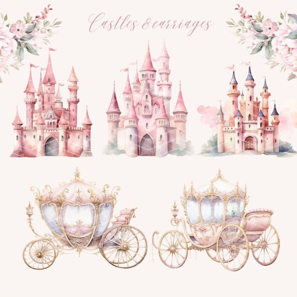 Kit Digital Princesa Rosa Aquarela Premium - Little Princess