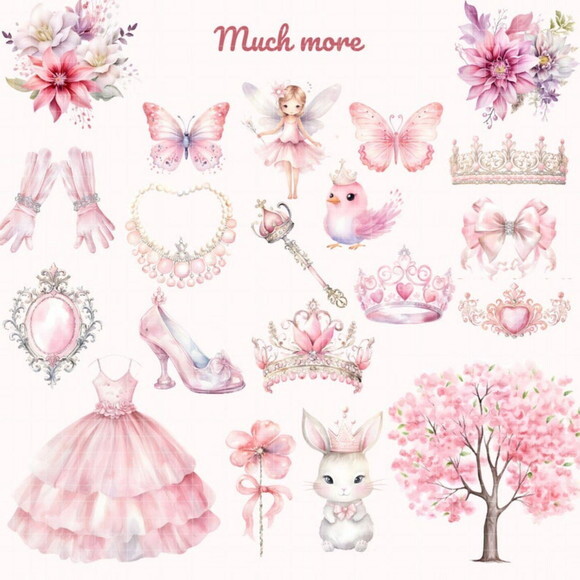 Kit Digital Princesa Rosa Aquarela Premium - Little Princess