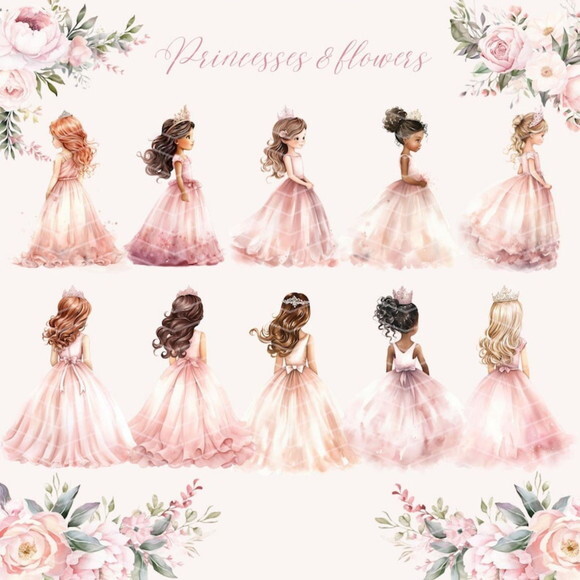 Kit Digital Princesa Rosa Aquarela Premium - Little Princess