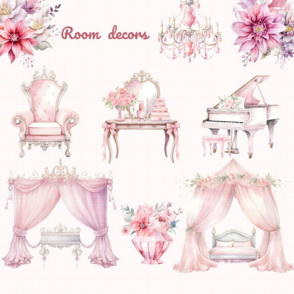 Kit Digital Princesa Rosa Aquarela Premium - Little Princess