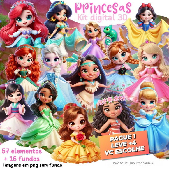 Kit Digital Princesas Disney 3d #1 (pague 1 Leve 5) Png