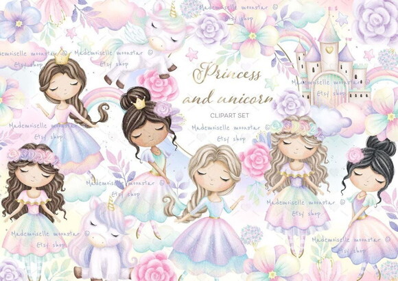 Kit Digital Princesas e Unicórnios Png Premium