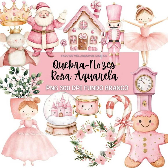 Kit Digital Quebra-nozes Natal Rosa Png Fundo Branco