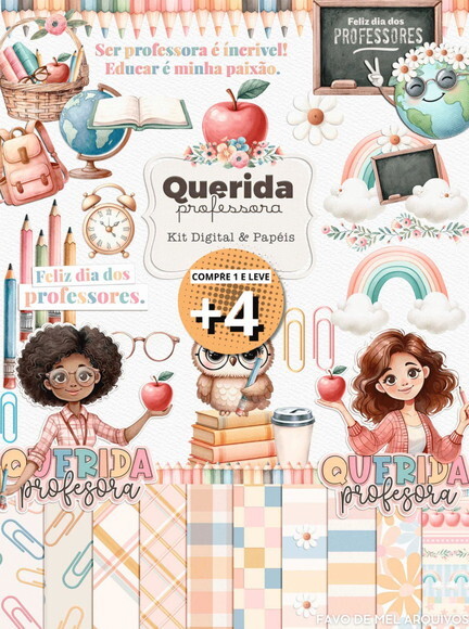 Kit Digital Querida Professora Dia dos Professores Aquarela