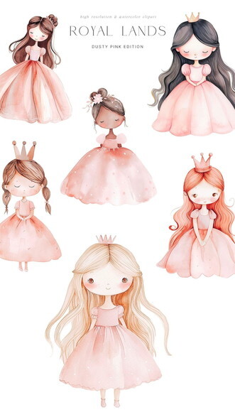 Kit Digital Reino Encantado Aquarela - Princesa Rosa (paa)