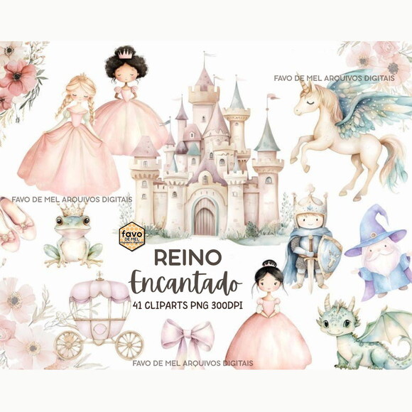 Kit Digital Reino Encantado Aquarela #3 Png Premium