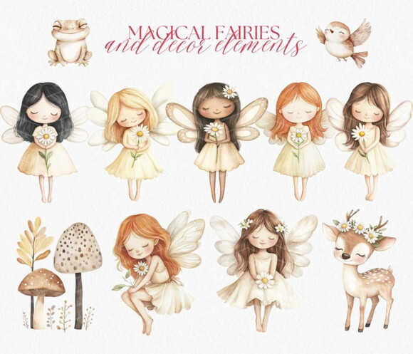 Kit Digital Reino Encantado Aquarela #7 Princesas Boho Png